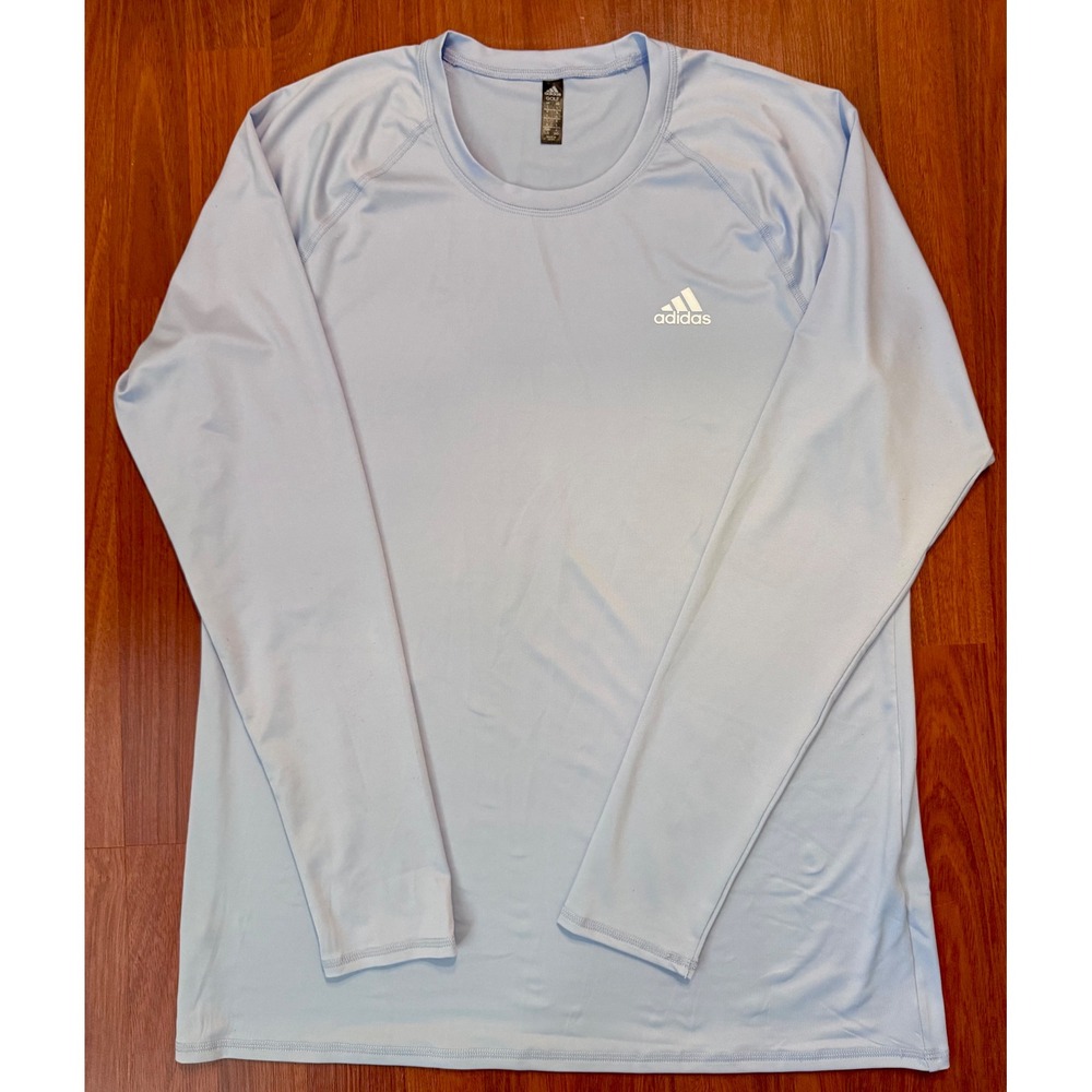 Adidas Golf Mens Large Light Blue Long Sleeve Performance Shirt Crew Neck